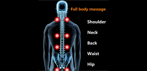 Зоны массажа: массаж всей спины, шейный отдел, плечевая, грудная и поясничная область, массаж талии, массаж сиденья